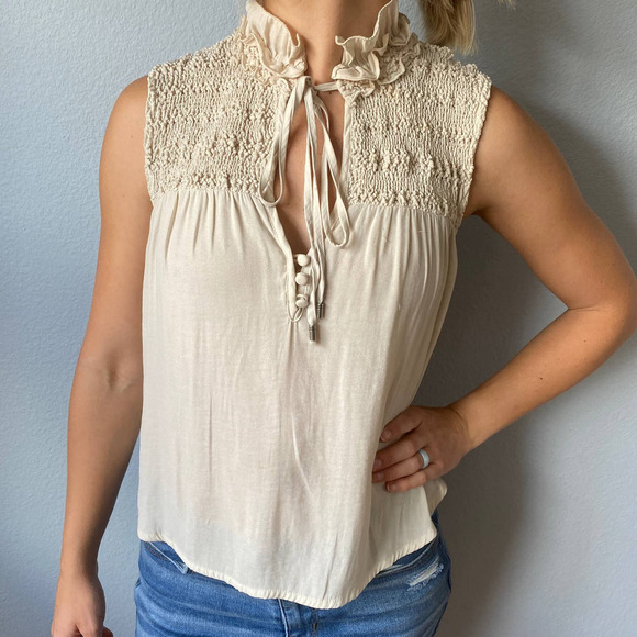 Free People Tops - Free People Ruffle Me Up Sleeveless Peasant Top Size XS